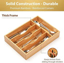 Umilife Kitchen Drawer Organizer, 10 Inch Silverware Utensil Tray Holder, Extra Deep, with Non-Slip Feet & Grooved Drawer Divider, 5 Slots Total Bamboo Wood Caddy for Flatware Cutlery Knives by CozyNest Decor