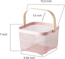 Metal Mesh Steel Basket, Storage Organizer Basket Multi-functional Hanging Kitchen Baskets Fruit Basket Bin with Bamboo Handle for Kitchen Bathroom Picnic Shopping Decor Cabinet Home, Pink by GreenHaven Gardens