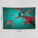 Houselerax Japanese Koi Fish Tapestry, Cherry Blossoms Asian Oriental Green Teal Floral Branch Koi Fish Carp Tapestries Wall Hanging for Bedroom Living Room Office Decor 60"x40" by CozyNest Decor