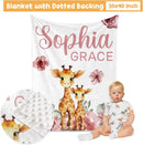 Custom Crib Bedding Set - Giraffe Design Personalized Name Baby Nursery Bed 3 Pcs Set - Chic Soft Blanket with Dotted Backing, Sheet, Pillowcase for Newborn Girls Boys Gifts Color20 by TinyTreasures Baby Boutique