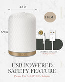 Essential Oil Diffuser,110ML Diffusers for Essential Oils Large Room, Ceramic Diffusers USB Powered Decorative Ultrasonic Defuzzer, Ideal for Aesthetic Home,Dorm Décor, Yoga,White by TinyTreasures Baby Boutique