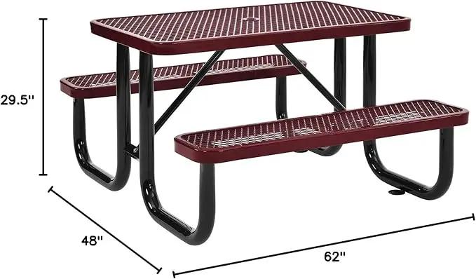 Global Industrial 4 ft. Expanded Metal Rectangular Outdoor Steel Picnic Table, Red, photo 4 of 11