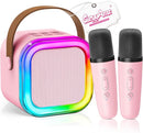 Mini Karaoke Machine for Kids Girls Boys - Birthday Gifts for Ages 4 5 6 7 8+ Year Old - 2025 New est - Portable Bluetooth Speaker with 2 Wireless Microphone - Kids' Instrument Accessories - Pink by TinyTreasures Baby Boutique