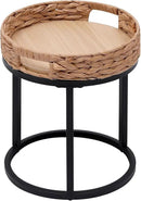 Nesting Coffee Table, Small Round Stacking Side Table with Metal Frame, Modern End Table for Living Room Bedroom Office Balcony (Rattan, 1) by CozyNest Decor