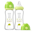 YOHKOH Natural Glass Baby Bottle with Natural Response Nipple, Newborn Anti-Colic Baby Bottles, Wide Neck Mushroom Cap Baby Bottle, Clear (8.8ounce (Pack of 2), Green1) by TinyTreasures Baby Boutique