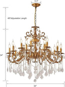 Vintage 10 Arms Crystal Chandelier Candle Light Fixture for Dining Room Living Room Bedroom Hallway Entryway Antique Gold Finish (34"-15 Lights) by CozyNest Decor