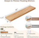 Axeman Floating Shelves for Wall, 8 Inch Deep Rustic Solid Elm Wood Wall Shelves for Storage, Wall Mounted Display Shelving with Invisible Heavy-Duty Metal Bracket, 36'' Width Set of 2, Natural by CozyNest Decor