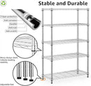 1250 lbs Steel Heavy Duty 5-Tier Utility Shelving Unit Steel Organizer Wire Rack for Home,Kitchen,Office,Chrome (13.7" D x 23.6" W x 62.4" H) by CozyNest Decor