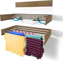 Step Up Laundry Drying Rack (28-INCH Wide - Wood-Look), Wall Mounted, Retractable Clothes Drying Rack, 40lbs Capacity, 11.6 Linear Ft, with Wall Template and Long Screwdriver Bit by CozyNest Decor