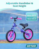 Gotrax KS12 Balance Bike for 2-5 Years Old, 12" Toddlers Bike with LED Light&Bell, Adjustable Soft Seat&Handlebar, Flat-Free Tires&Easy Assembly, Lightweight&No Pedal, Kids Toy Gift for Boys Girls by TinyTreasures Baby Boutique