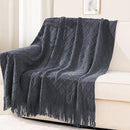 inhand Knit Graphite Grey Throw Blanket for Couch, Soft Living Room Home Decor Knitted Twin Size Blanket, Outdoor Lightweight Breathable Summer Blanket, Farmhouse Warm Woven Decorative, 60"x80" by CozyNest Decor