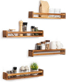 Fun Memories Nursery Book Shelves - Rustic Natural Solid Wood Floating Bookshelf for Kids - Wall Book Shelves for Kids Room (Carbonized, 24inch - 4P) by TinyTreasures Baby Boutique