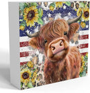 Cute Highland Cow Patriotic Baby Decor, Highland Cow Sunflower Decor, Wooden Box Decor Sign for Home Farmhouse Office Living Room Table Shelf by CozyNest Decor