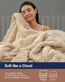 Pawque Super Soft Cozy Throw Blanket Queen Size for Couch Bed, Fluffy Sherpa Fleece Reversible Thick Warm Fuzzy Blanket for All-Season, 3D Checkered Jacquard Decorative Blankets, Khaki, 90"x90" by CozyNest Decor
