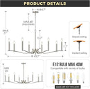 Nickel Chandeliers for Dining Room, 8-Light Chandelier Light Fixture Over Table Modern Candle Chandelier 44in Master Bedroom Chandeliers Lighting for Entry Foyer Bathtub Living Room by CozyNest Decor