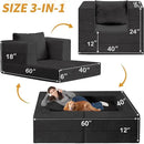 Folding Bean Bag Chair for Adults,3-in-1 Bean Bag Couch Faux Fur Floor Sofa Large Beanbag Convertible Bean Bag Sofa Bed with Pillow in Bedroom,Living Room,Apartment(Twin,Black) by CozyNest Decor