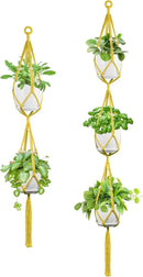 USLAI Macrame Plant Hanger Indoor Outdoor, Up to 4-15 inch Pot, Heavy 20lb Planters, Extra Long Strong Hanging Planter Basket Holder, Boho Home Decor, 49+72 Inch, Yellow (POTS NOT Included) by GreenHaven Gardens