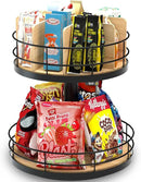 Snack Organizer - Versatile Snack Storage 2 Tier Lazy Susan with Convenient Grab-and-Go Design, Wood and Metal Snack Holder for Home, Office, Breakroom, 12.13" L x 12.13" W x 12.56" H by CozyNest Decor