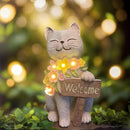 Solar Cat Garden Statue for Outdoor Decor, Cat Solar Light with Flowers, Resin Welcome Cats for Garden, Yard, Lawn Decor, Cats Lover Gifts for Women by CozyNest Decor
