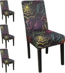 JQinHome Spider Halloween Chair Slipcover,Web Black Chair Covers Set of 4, High Stretch Washable Chair Protector Cover for Dining Room, Kitchen,Home Party,Wedding Ceremony(Spider,4PC) by CozyNest Decor