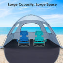 WhiteFang Beach Tent Anti-UV Portable Sun Shade Shelter for 3/4/6/8 Person, Extendable Floor with 3 Ventilating Mesh Windows Plus Carrying Bag, Stakes and Guy Lines by TinyTreasures Baby Boutique