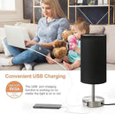 Bedside Lamp with USB Port - Touch Control Table Lamp for Bedroom Wood 3 Way Dimmable Nightstand Lamp with Round Black Shade for Living Room, Dorm, Home Office (LED Bulb Included) (Blacl2) by CozyNest Decor