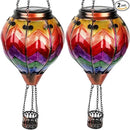 2PCS Solar Hot Air Balloon Lanterns with Flame with Shepherd's Hooks, Glass Hanging Flickering Lights Outdoor Waterproof for Garden Tree Yard Patio Mother's Day Gift, 18" H Wavy-Colorful by GreenHaven Gardens