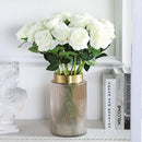 White Fake Roses Artificial Flowers - 16 Pcs Fake Artificial Roses Silk Flowers with Stems for Home Wedding Hotel Office Centerpiece Decor by CozyNest Decor