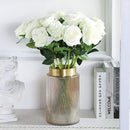 White Fake Roses Artificial Flowers - 10 Pcs Fake Artificial Roses Silk Flowers with Stems for Home Wedding Hotel Office Centerpiece Decor by CozyNest Decor