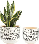 Docrin Plant Pots Indoor with Drainage : 6.6+5.4 Inch Ceramic Flower Pots for Plants - Set of 2 Modern Decorative Face Planters for House/Office/Gift - /Black and White by GreenHaven Gardens