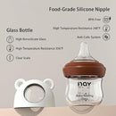 Natural Glass Baby Bottle for Breastfeeding Babies, 3oz Newborn Anti-Colic Baby Bottle with Slow Flow Nipples (SS), Clear, Wide Neck, 2 Pack, 0 Months+ by TinyTreasures Baby Boutique