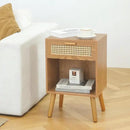 Mid Century Modern Nightstand, Rattan Bedside Table with Drawer and Open Shelf, Wood Nightstand Modern Side Table for Living Room, Bedroom and Small Space, Brown by CozyNest Decor