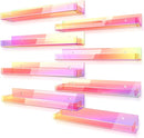8 Pack 15 Inch Iridescent Acrylic Shelves, Clear Rainbow Kids Floating Bookshelf for Kids Room, Modern Sunglasses Essential Oil Picture Ledge Display Toy Storage Wall Shelf by TinyTreasures Baby Boutique