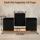 Herb Planter Indoor - 3 Iron Herb Pots with Drainage Holes, Varnished Bamboo Tray, Customizable Labels & Marker Pen - Indoor Herb Garden Planter - 3 Pots for Herbs - Inside Spice Garden - Basil Pot