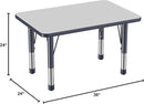 FDP Rectangle Activity School and Classroom Kids Table (24 x 36 inch), Chunky Toddler Leg, Adjustable Height 15-24 inches - Gray Top and Navy Edge by CozyNest Decor