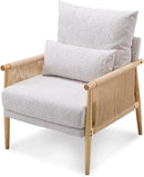 VINGLI Boho Braid Accent Armchair,Mid-Century Modern Chiar with Solid Wooden Armrest,Comfy Louge Cushion Chair with Waist Pillow for Bedroom,Living Room,Reading Room, Light Gray by CozyNest Decor