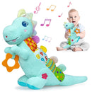 Baby Dino Plush Soft Stuffed Animal Toy for 0-3-6-12+ Months,Infant Musical Toy with Rattle,Squeaker,Sensory Crinkle,Teether & Textures,Tummy Time Toys Christmas Baby Gift for Newborn Girl Boy (Blue) by TinyTreasures Baby Boutique