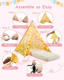 6 Pack Teepee Tent for Kids with Inflatable Airbed, Light, Toddler Tent Children Room Tents, Slumber Party Sleepover Tents, Indoor Outdoor Kids Playtent Playhouse for Girls & Boys by TinyTreasures Baby Boutique