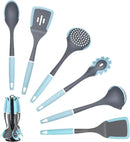 6-Piece Silicone Kitchen Utensil Set with Rotating Stand, Non-Stick, Heat-Resistant (400°F), Nylon Handle, Cooking Spatula Set for Baking & Cooking, Light Blue by CozyNest Decor