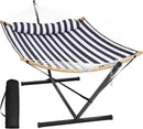 SUNCREAT Hammocks Extra Large Hammock with Stand Included, Double Hammock with Curved Spreader Bar, Black Stripes by GreenHaven Gardens