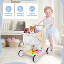 Asweets 2 in 1 Wooden Baby Walker Push and Pull Doll Stroller, Shopping Cart Learning Walker for Boys and Girls, Sit Stand Learning Toddler Toy (Grey) by TinyTreasures Baby Boutique