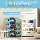 Kids Toy Storage Organizer - Toy Storage with Kids Bookshelf, Toy Organizer with 12 Blue Bins and 4 Book Shelves, Toy Organizers and Storage for Playroom, Nursery, Kids Room, Burlywood by CozyNest Decor