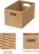 StorageWorks Round Paper Rope Storage Baskets, Rectangular Wicker Baskets with Built-in Handles, Medium, 13 ¼ x 8 ½ x 7 ¼ inches, 2-Pack by CozyNest Decor
