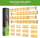 ANTOWIN 4 Pack Expandable Drawer Dividers, 2.2'' High, Extend from 17'' to 22'', Dresser Drawer Organizers, Bamboo Separators for Kitchen, Bedroom, Office, Bathroom, with 12 Pack Divider Inserts by CozyNest Decor