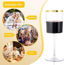 Ciaell 12 Pack Plastic Wine Glasses - 14 Oz Plastic Wine Glasses with Stem - Square Gold Disposable Stemmed Glass for Parties & Weddings & Outdoors & Thanksgiving by CozyNest Decor