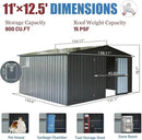 Domi Backyard Storage Shed 11’ x 12.5’ with Galvanized Steel Frame & Windows, Outdoor Garden Shed Metal Utility Tool Storage Room with Lockable Door for Patio(Dark Gray) by GreenHaven Gardens