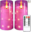 NURADA 3"x6"Flickering Flameless Candles: Built-in Star String Lights 3D Wick Battery Operated LED Pillar Candles with Remote and Timer for Table Wedding Centerpieces Party - 2 Pack Purple by CozyNest Decor
