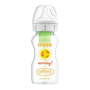 Dr. Brown's Natural Flow Anti-Colic Options+ Wide-Neck Baby Bottles, 9 oz/270 mL, with Level 1 Slow Flow Nipple, 4 Pack Good Morning/Good Night Gift Set by TinyTreasures Baby Boutique