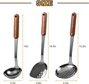FJNATINH Stainless Steel Wok Spatula,Ladle,Skimmer Ladle Tool Set,Mirror Polished Cooking Utensils with Wooden Handle,Easy to Clean Wok Accessories,Black 3 PCS by CozyNest Decor