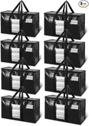 TAILI Extra Large Moving Bags, 8 Pack Black Heavy Duty Totes For Storage with Visible Window, Wrap Around Handles, Storage Bags for Space Saving, Alternative to Moving Boxes by TinyTreasures Baby Boutique